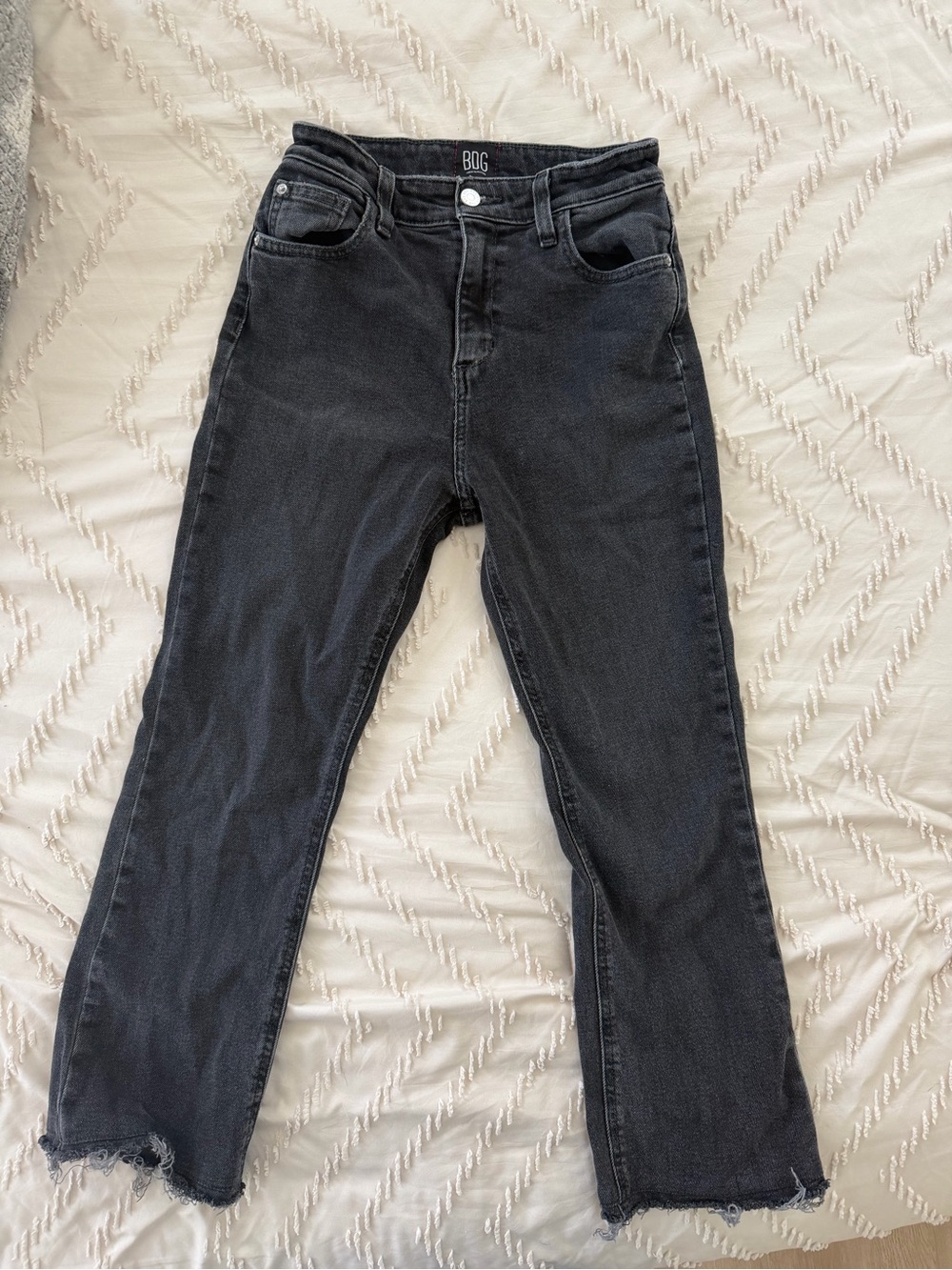 BDG Washed Black Cropped Straight Jeans with Raw Hem